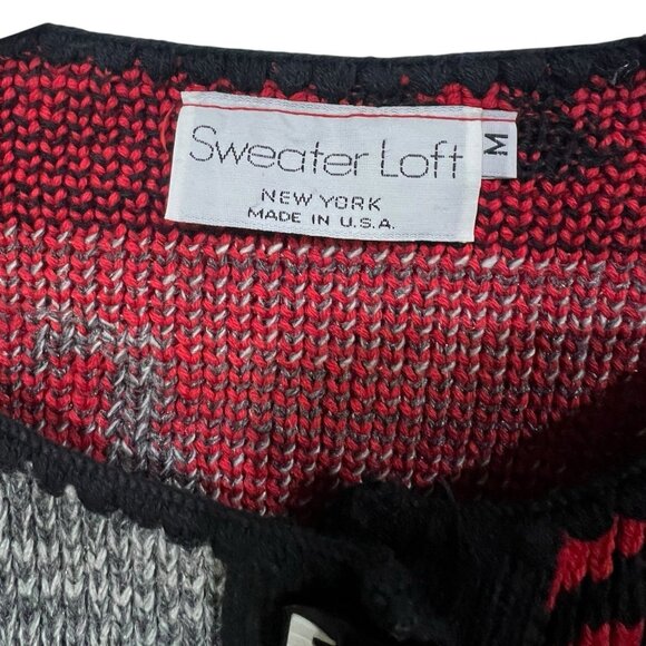 Vintage Sweater Loft Abstract Piano Music Knit Cardigan 80s 90s Art Sweater Med - Picture 5 of 9